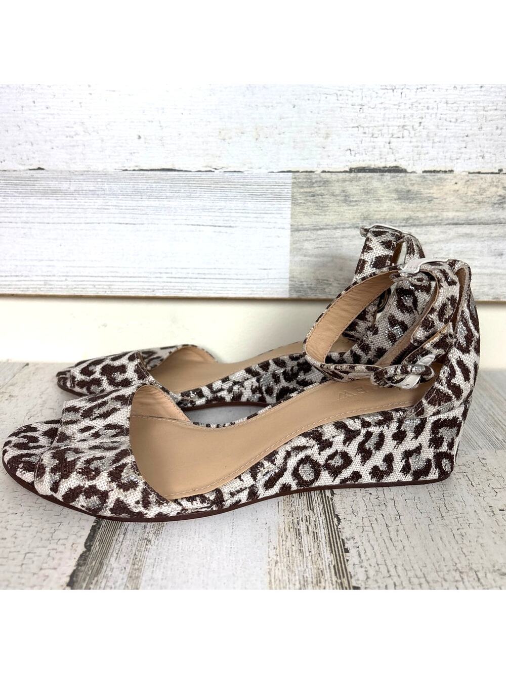 J.Crew Womens 6.5 Laila Leopard Print Wedge Sandals Open Toe Low Heel NEW